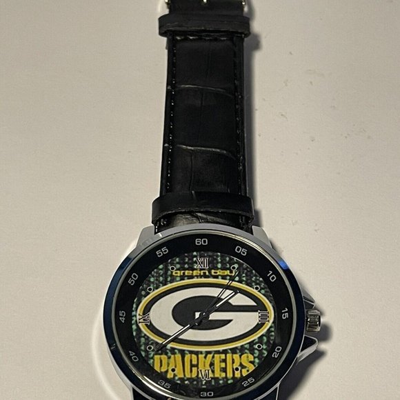 Green Bay Packers NFL Faux Leather Band Men's Wristwatch NEW - Picture 6 of 6